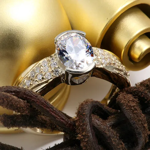 Anniversary 1.5 Oval Half Bezel Cubic Zirconia Cz Ring