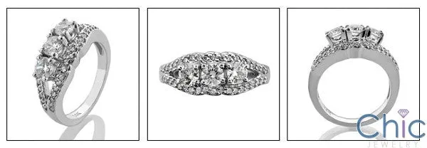 Anniversary 3 Round Stone Ct Pave Cubic Zirconia Cz Ring