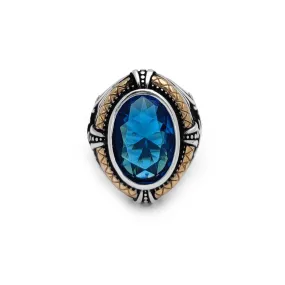 Antique Finish Oval CZ Anchor Ring (Silver)