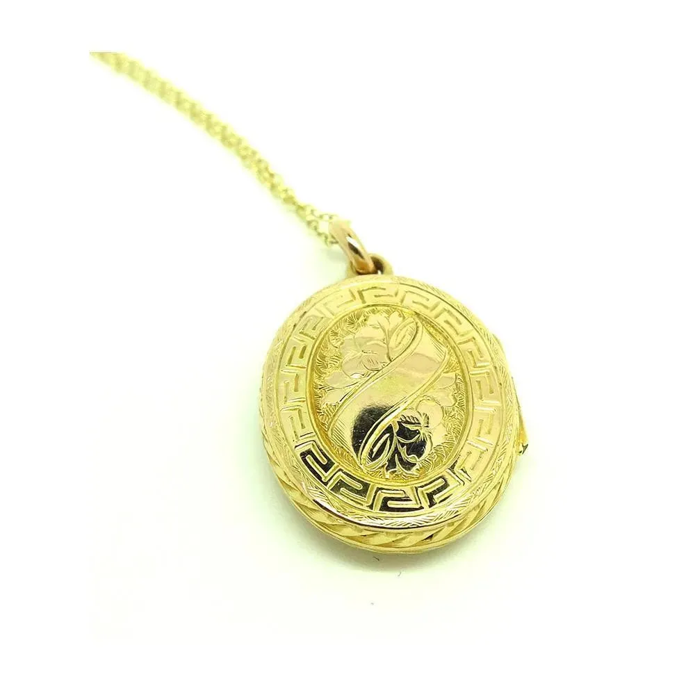 Antique Victorian 9ct Yellow Gold Catholic Cross Oval Locket Necklace