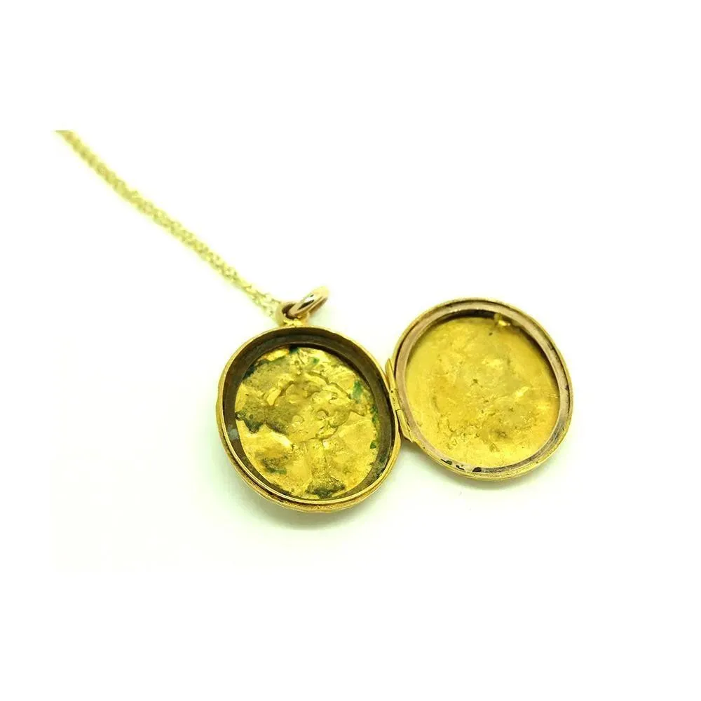Antique Victorian 9ct Yellow Gold Catholic Cross Oval Locket Necklace