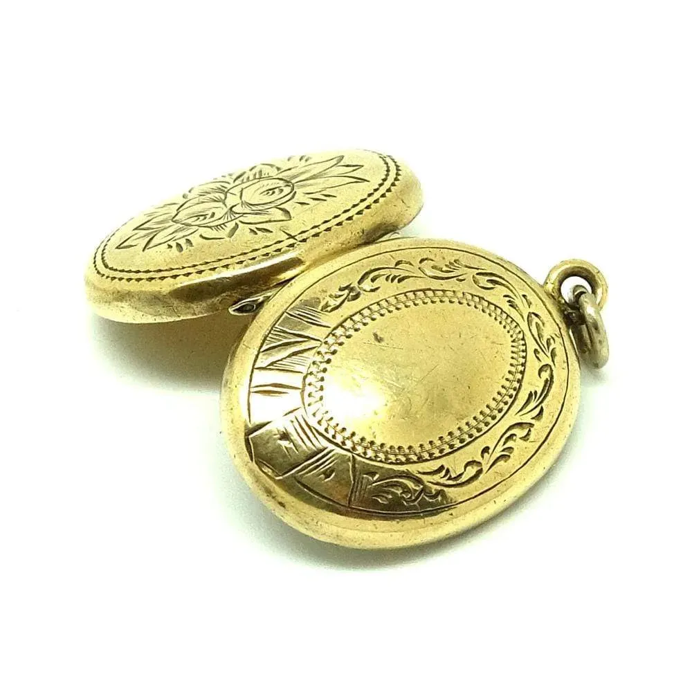 Antique Victorian Oval Brass Locket Necklace