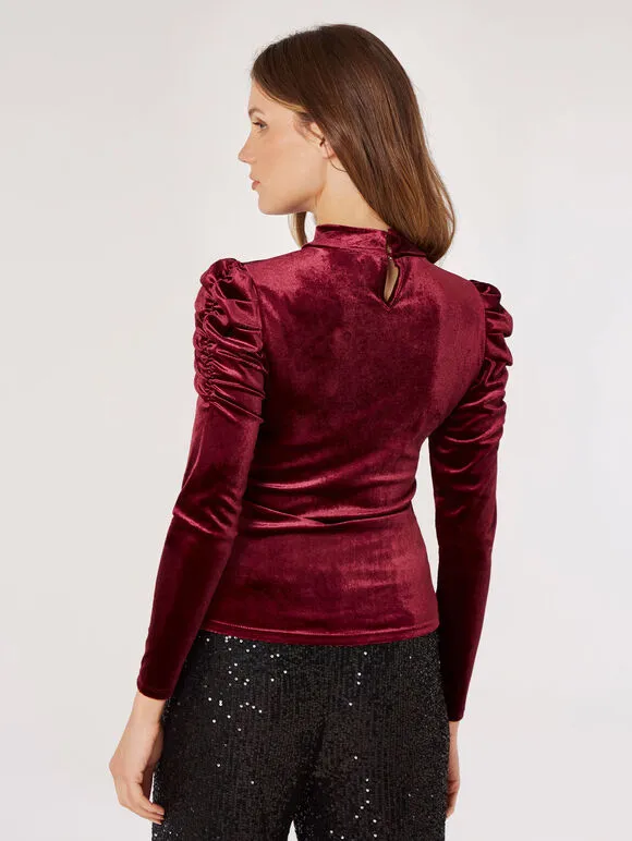 Apricot Velvet Rouched Shoulder Top