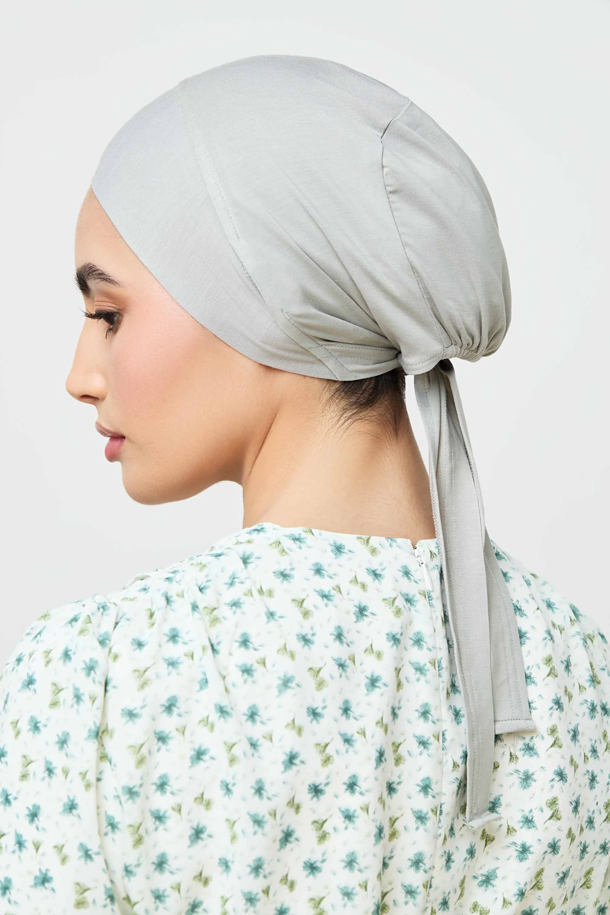 Bamboo Jersey Silk Lined Tie Back Undercap - Shadow