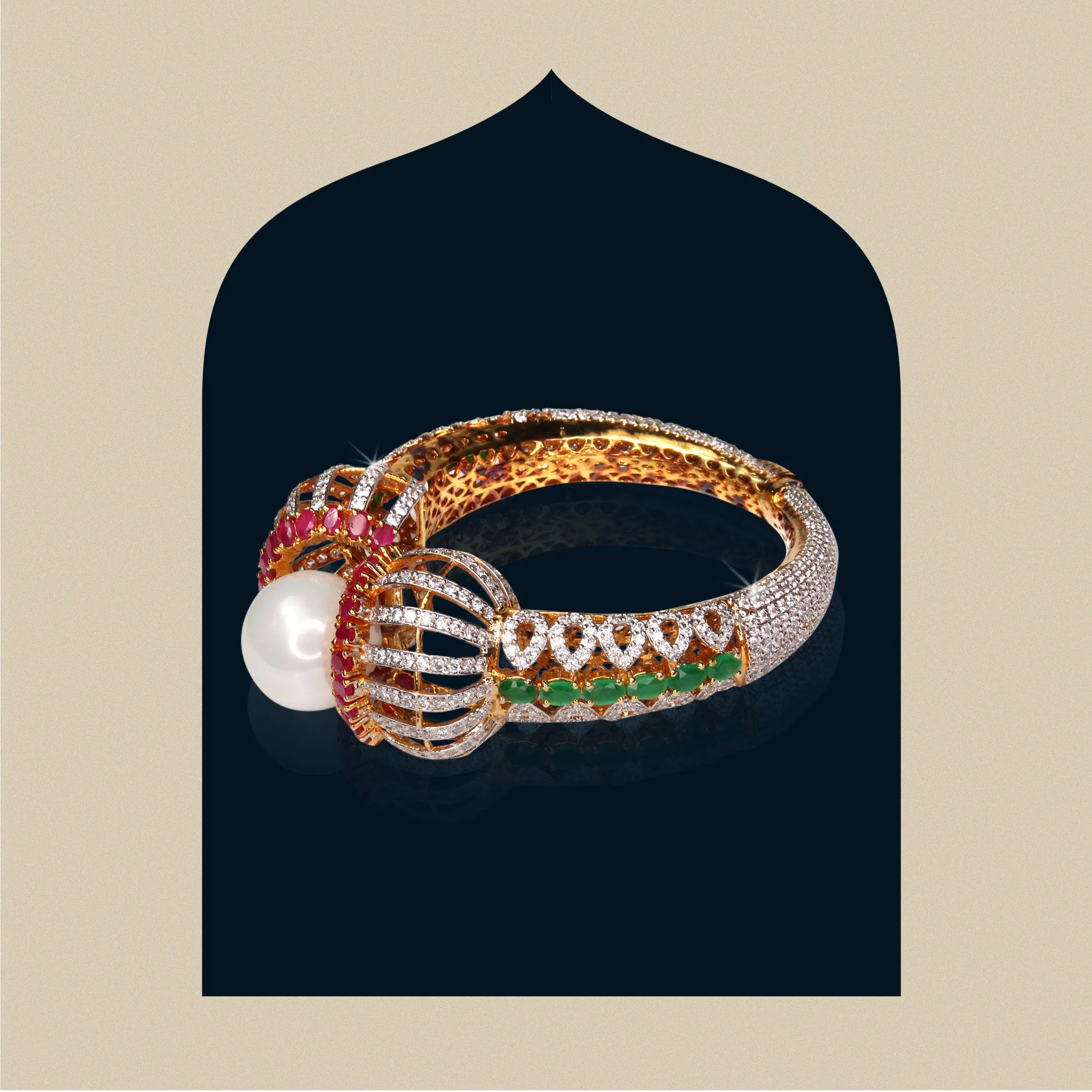 Bangle in Chetum, Jade and Pearl