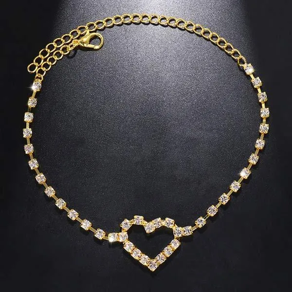 Beach Party Rhinestone Heart Anklet 37470082C