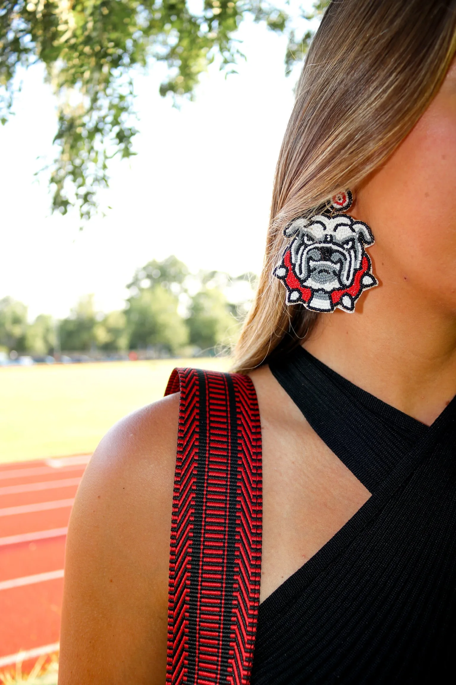Beaded Bulldog Dangle Earrings
