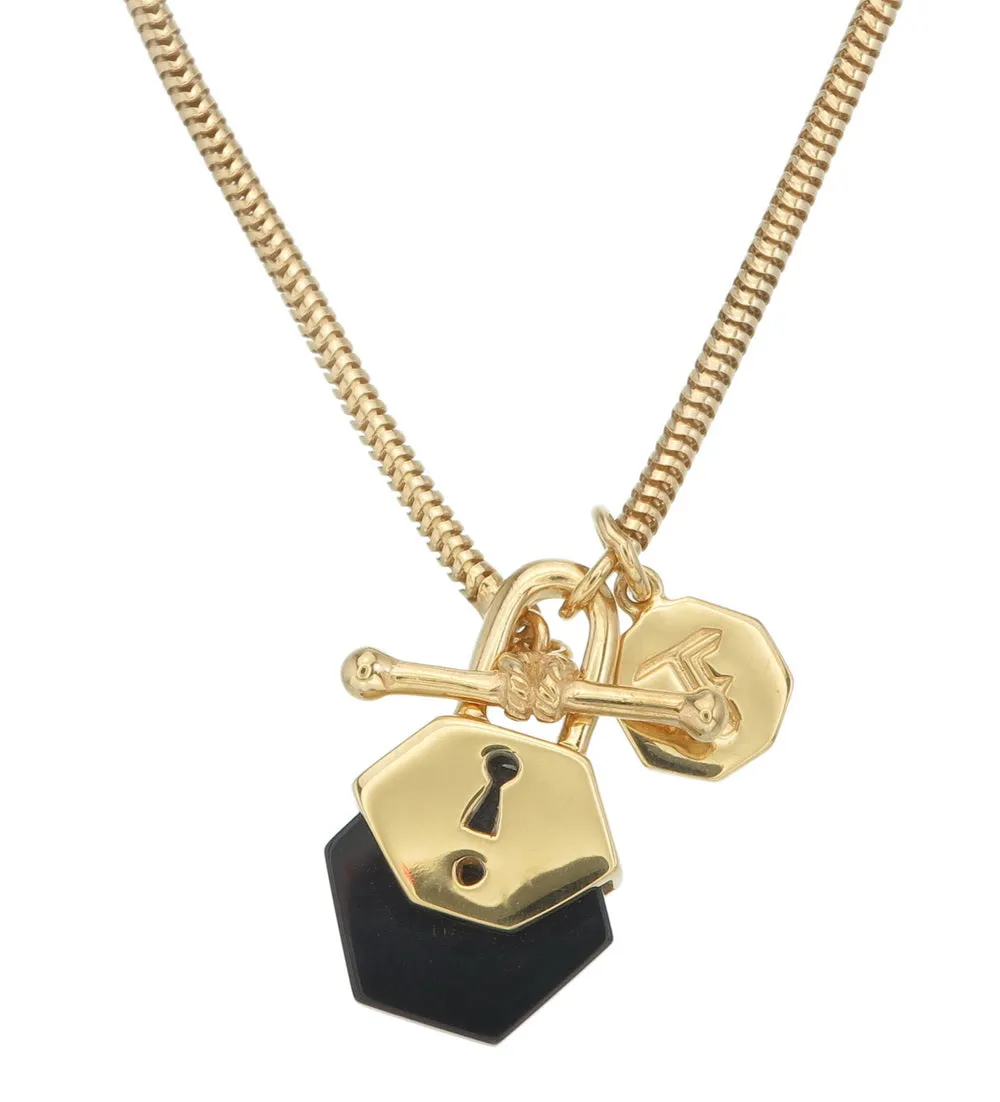 BIG HEXI LOCKET NECKLACE - BLACK ONYX - GOLD