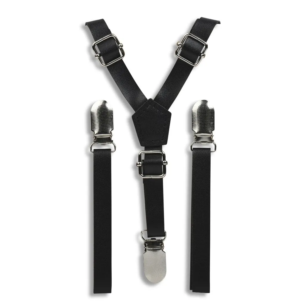 Black Skinny Faux Leather Suspenders