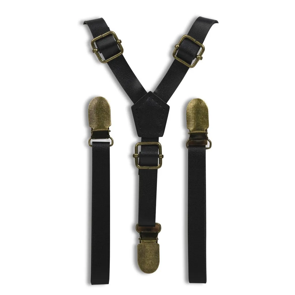 Black Skinny Faux Leather Suspenders
