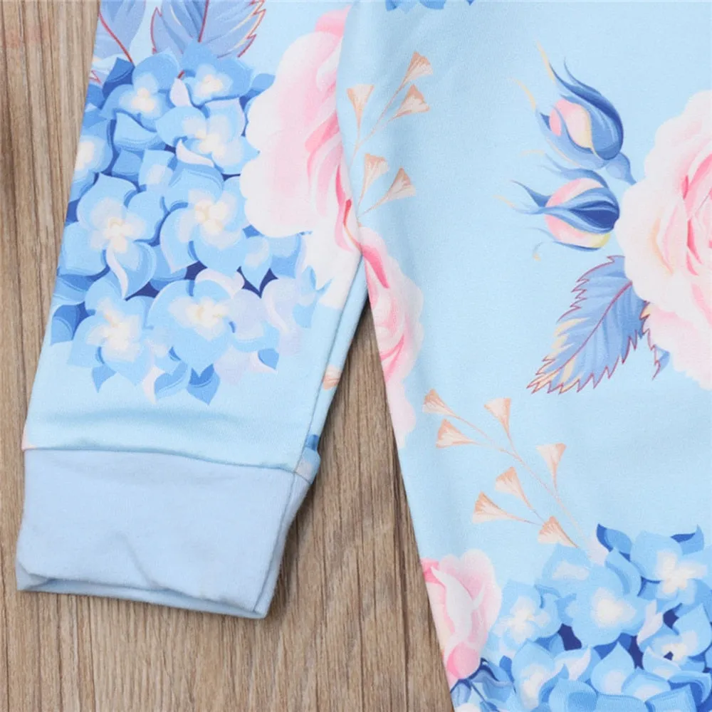 Blue Floral Onesie Headband Outfit