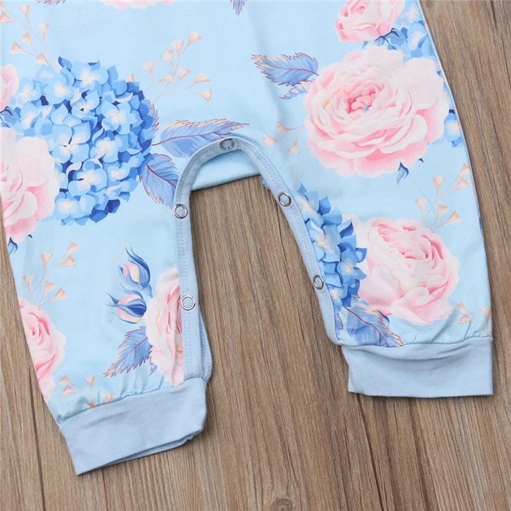 Blue Floral Onesie Headband Outfit