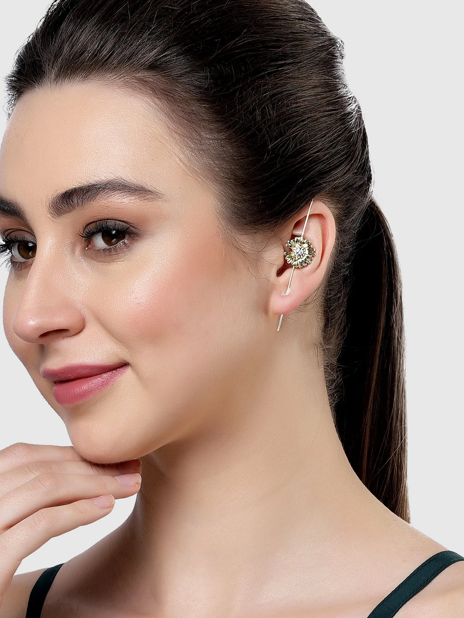Bohey by KARATCART Gold Plated Floral Design Ear Cuffs for Women