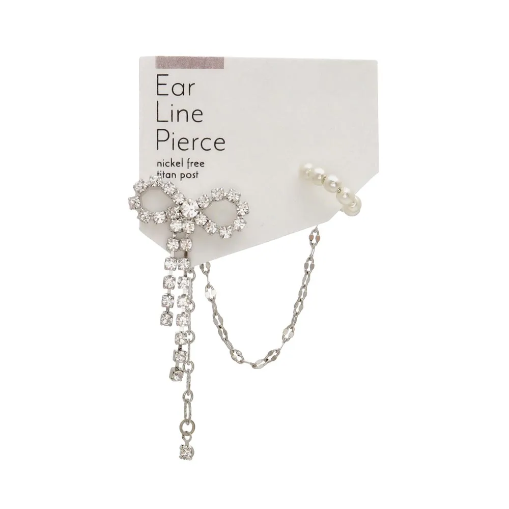 Bow and Pearl Chain Ear Cuff Earring