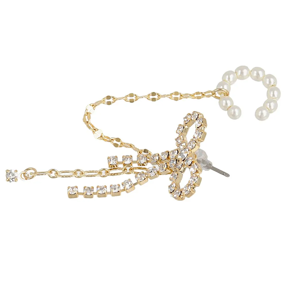 Bow and Pearl Chain Ear Cuff Earring