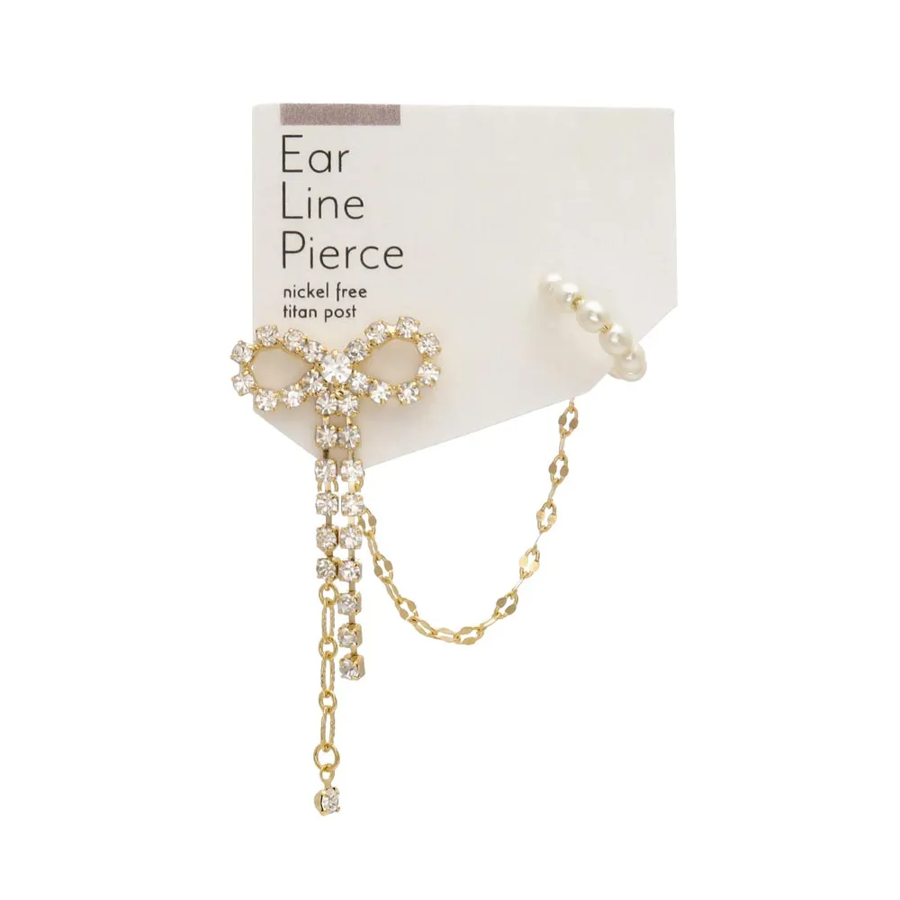 Bow and Pearl Chain Ear Cuff Earring