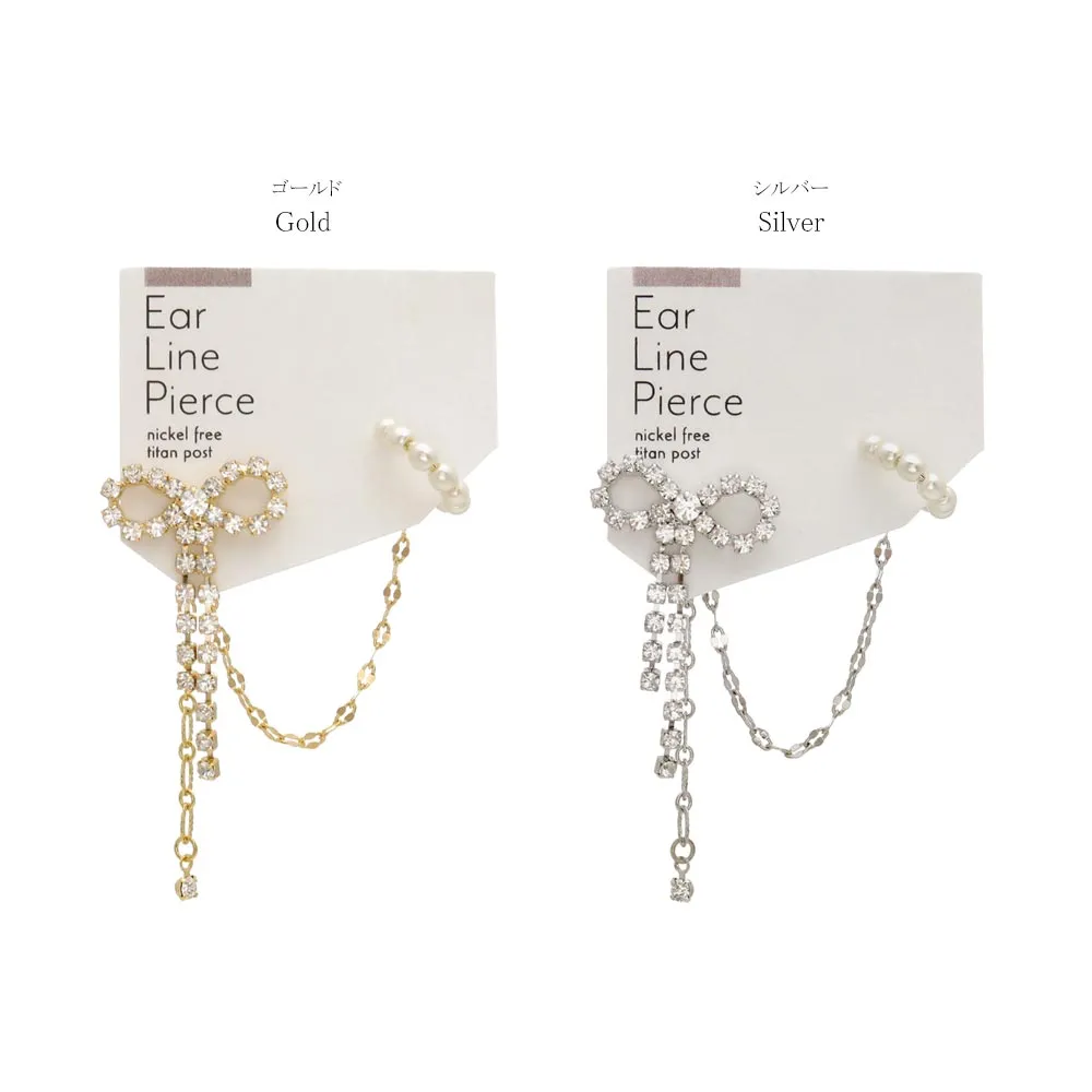 Bow and Pearl Chain Ear Cuff Earring