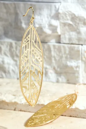 Brass Metal Leaf Filigree Earrings