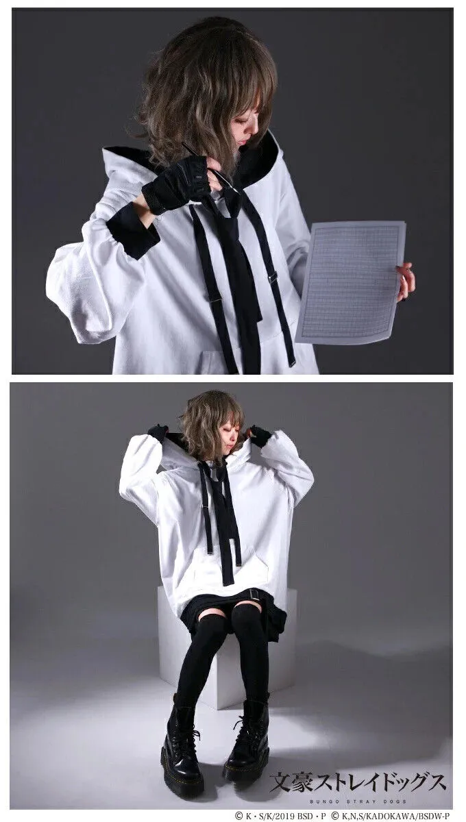 Unisex Bungo Stray Dogs Cosplay Hoodie with Atsushi Nakajima Motif and Suspenders - Japan Inspired