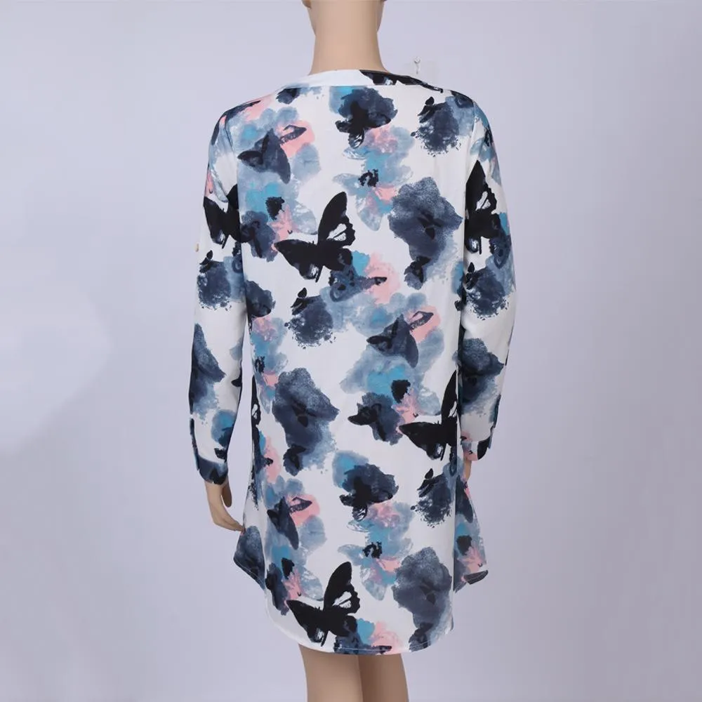 Button Up Butterfly Print Blouse