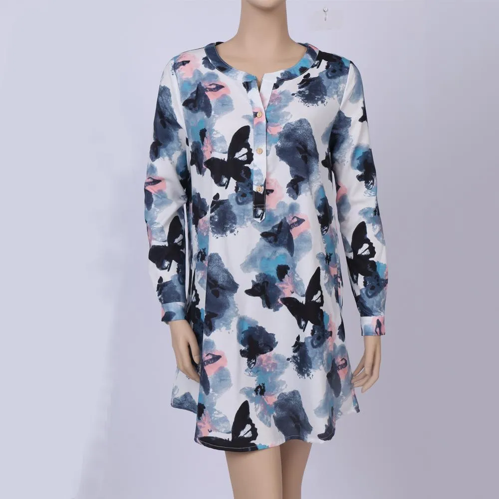 Button Up Butterfly Print Blouse