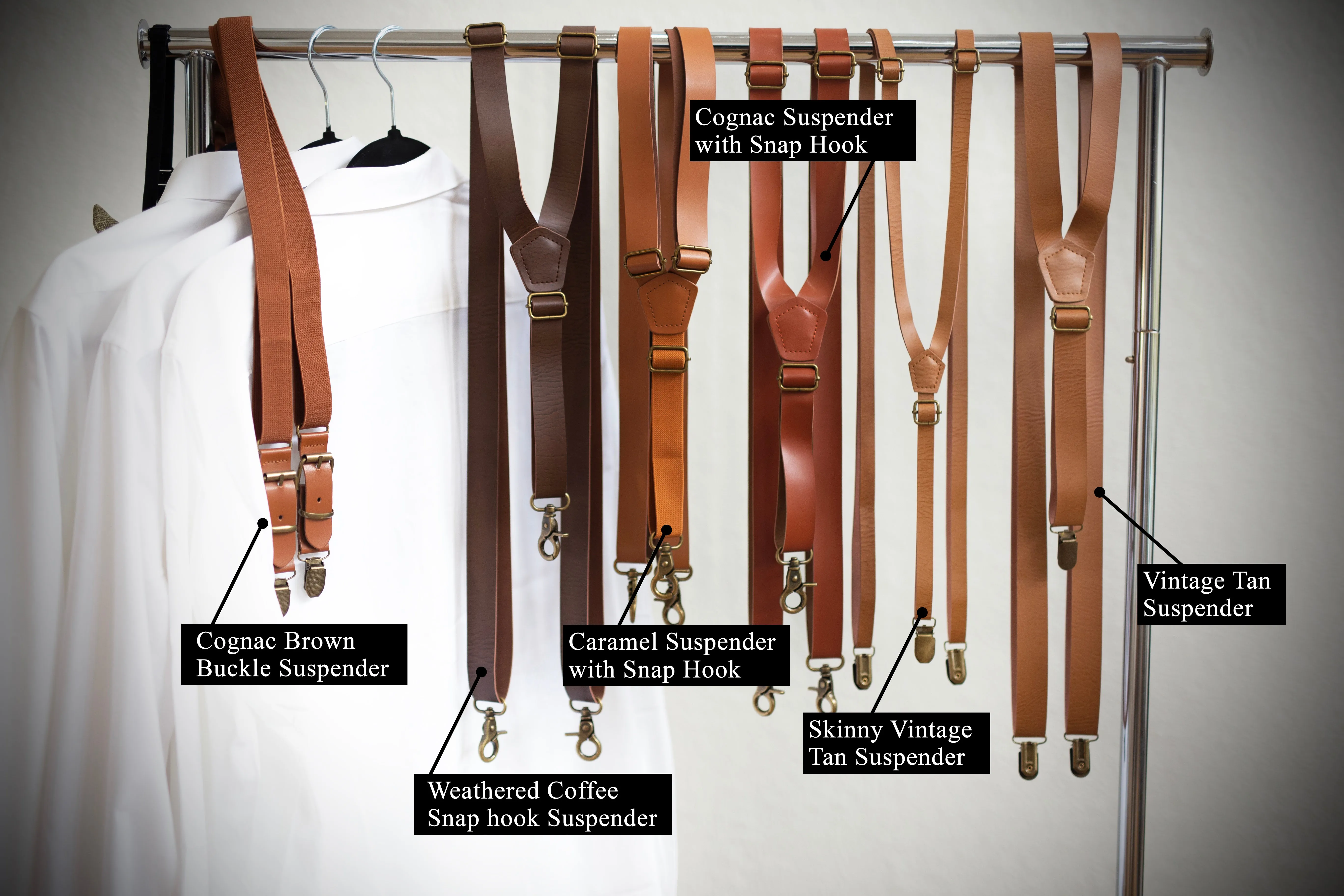 Caramel Suspenders with Sage Cotton Bow Ties