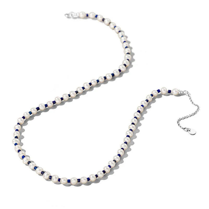 Chronos Strand, Lapis Lazuli & Freshwater Pearl, Silver