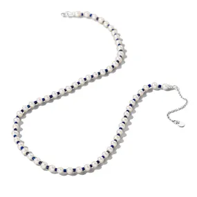 Chronos Strand, Lapis Lazuli & Freshwater Pearl, Silver