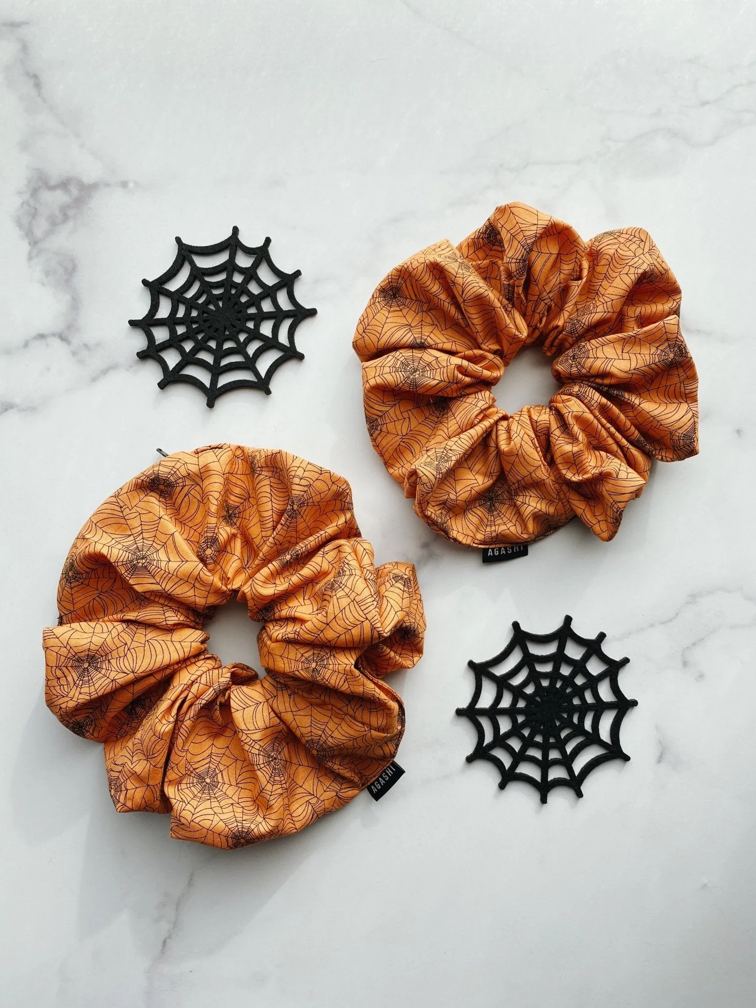 Clearance Ready to Ship - Orange Spiderwebs Halloween Scrunchies