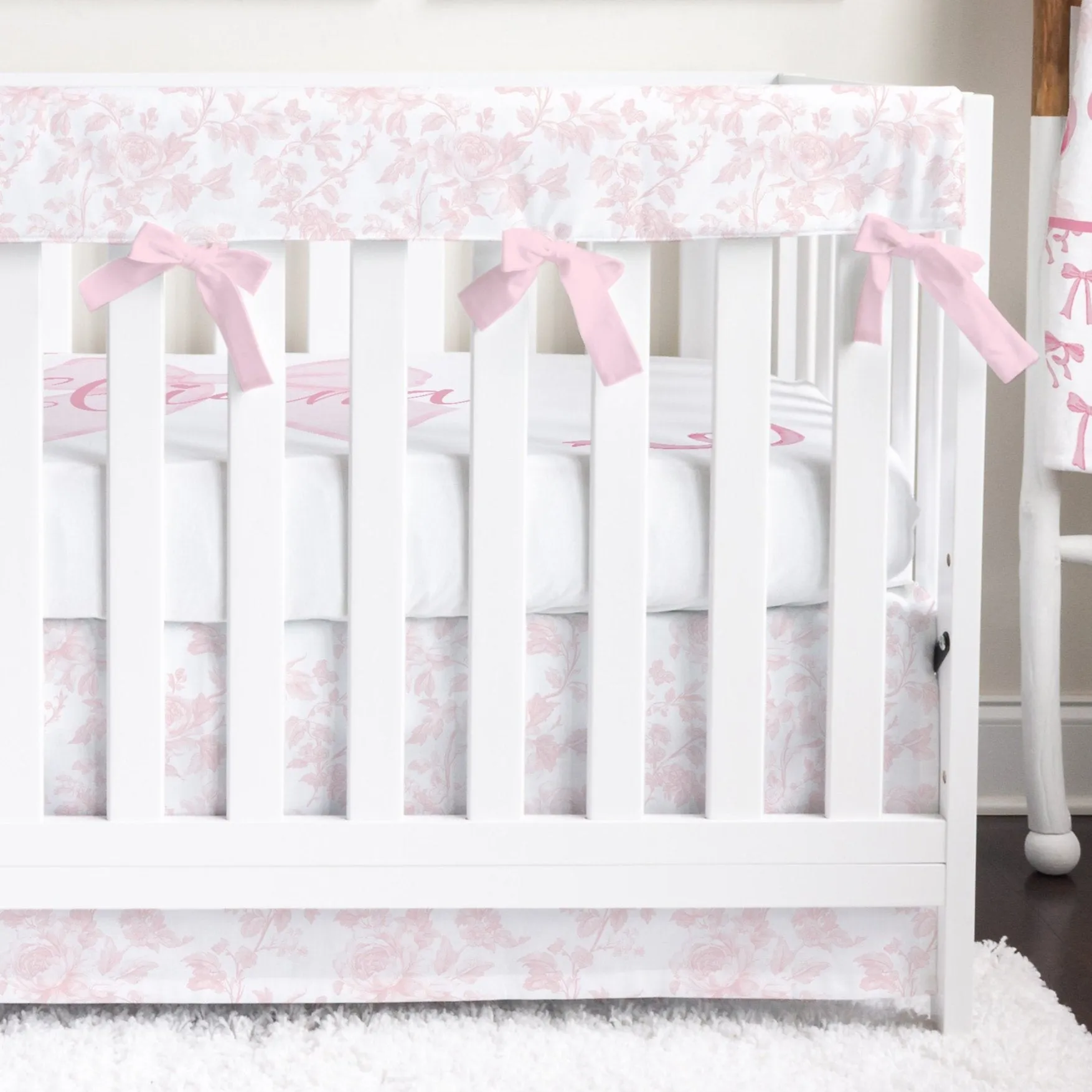 Crib Rail Cover | Pink Toile