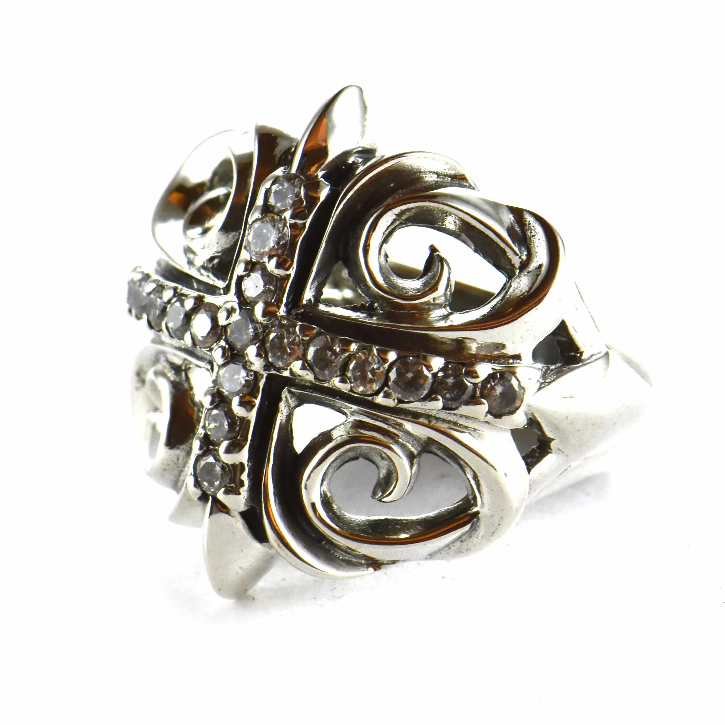 Cross silver ring with white cubic zirconia
