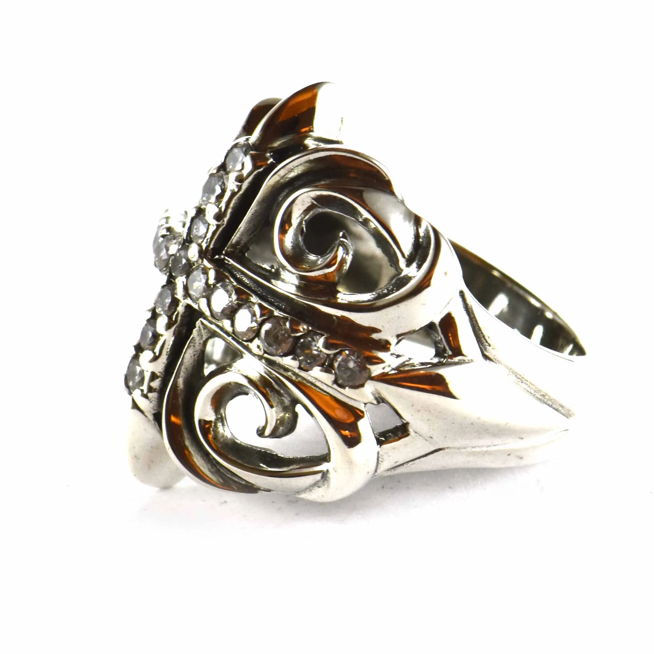 Cross silver ring with white cubic zirconia