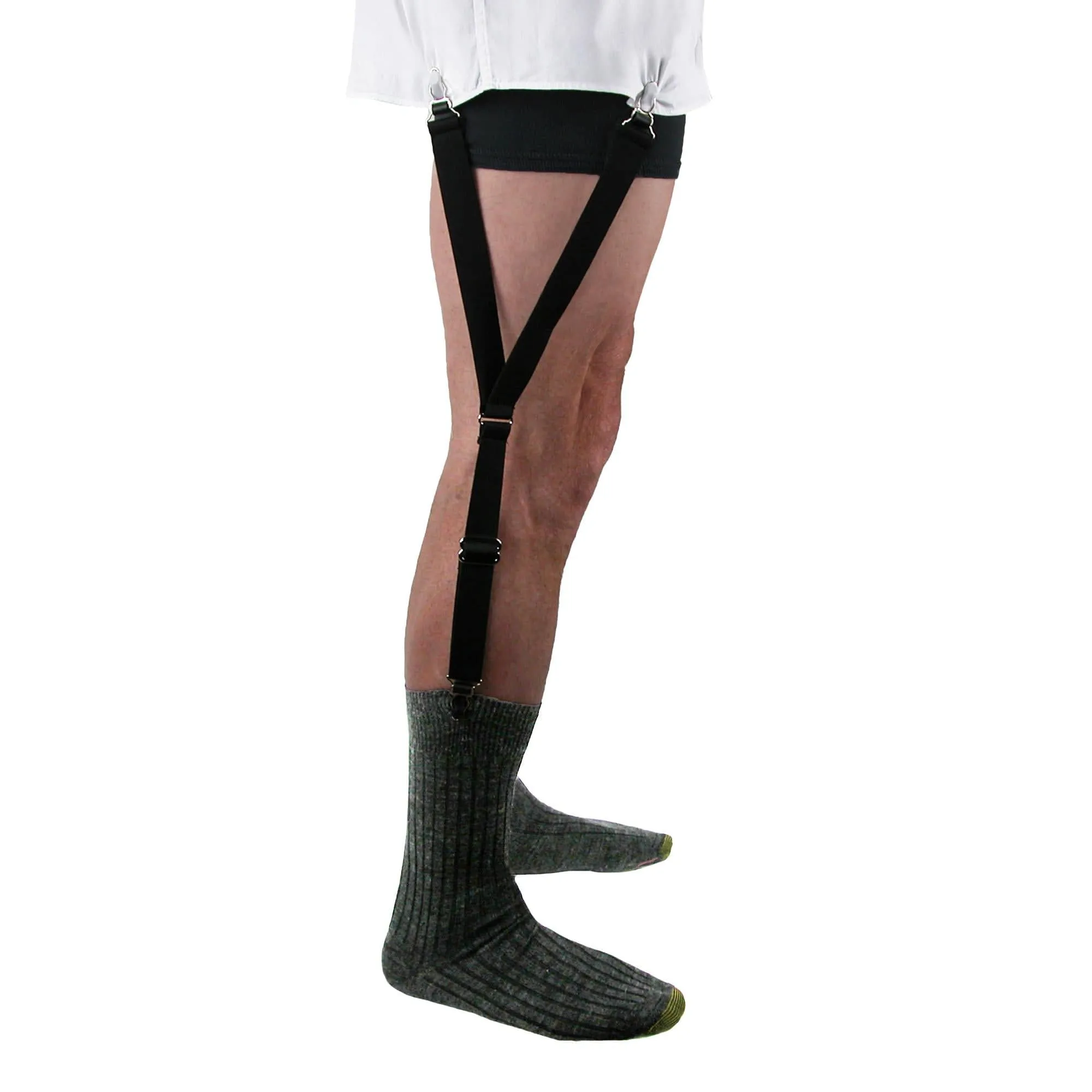 CTM® Men's Elastic 1 Inch Casual Y Split Sock Garter Shirt Stays