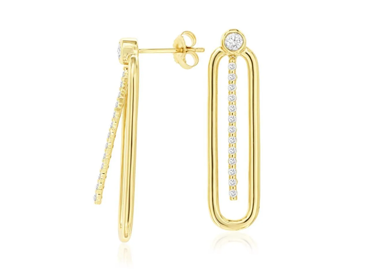 Diamond Accented Paperclip Design Earrings