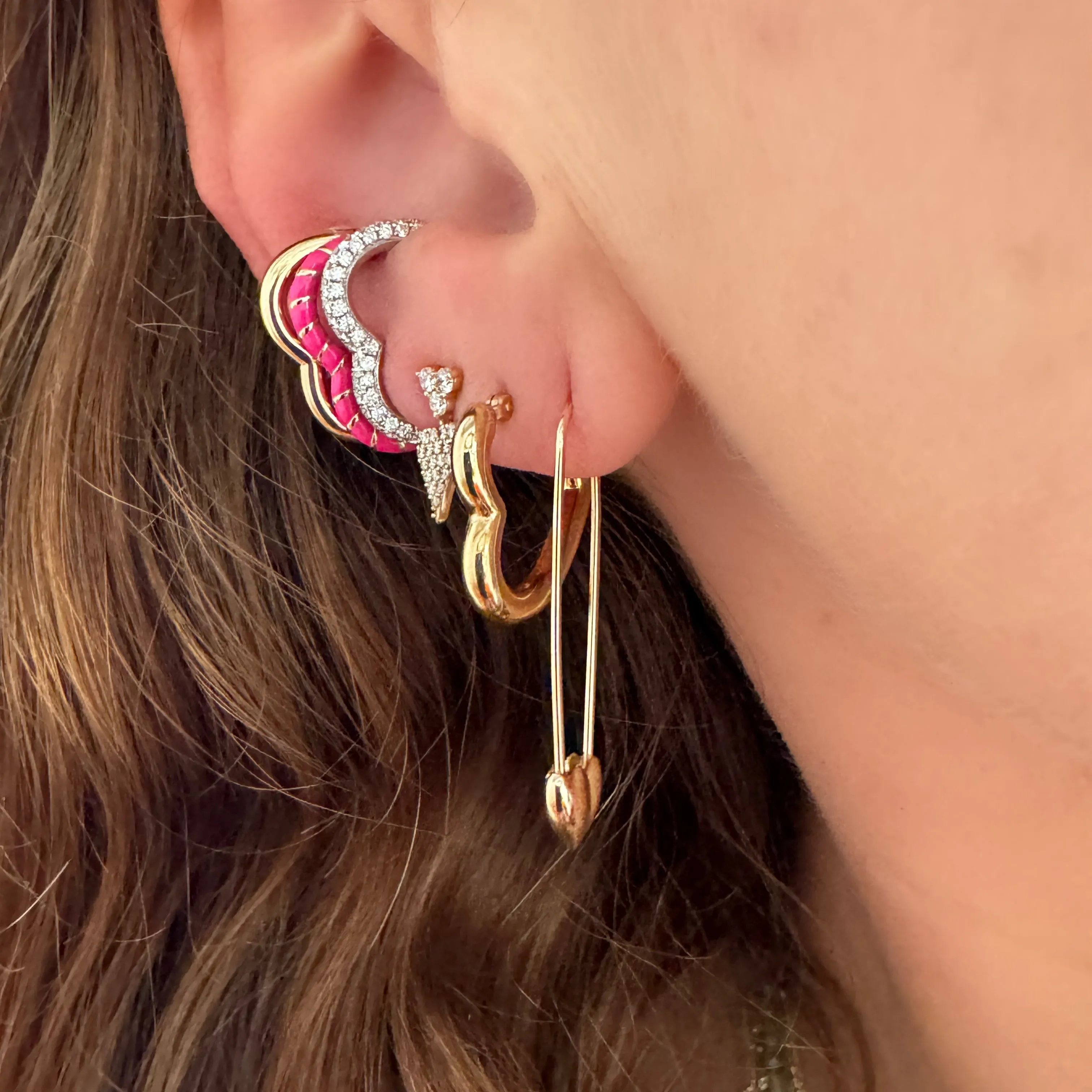 Diamond or High Polish Heart Amor Ear Cuff