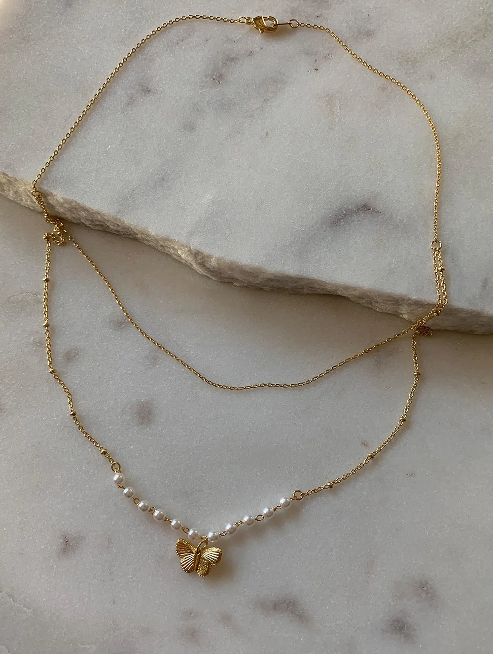 Double Layered Butterfly Necklace (PEL)