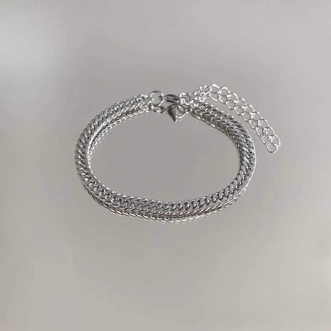 Double Link Curb Anklet | Silver