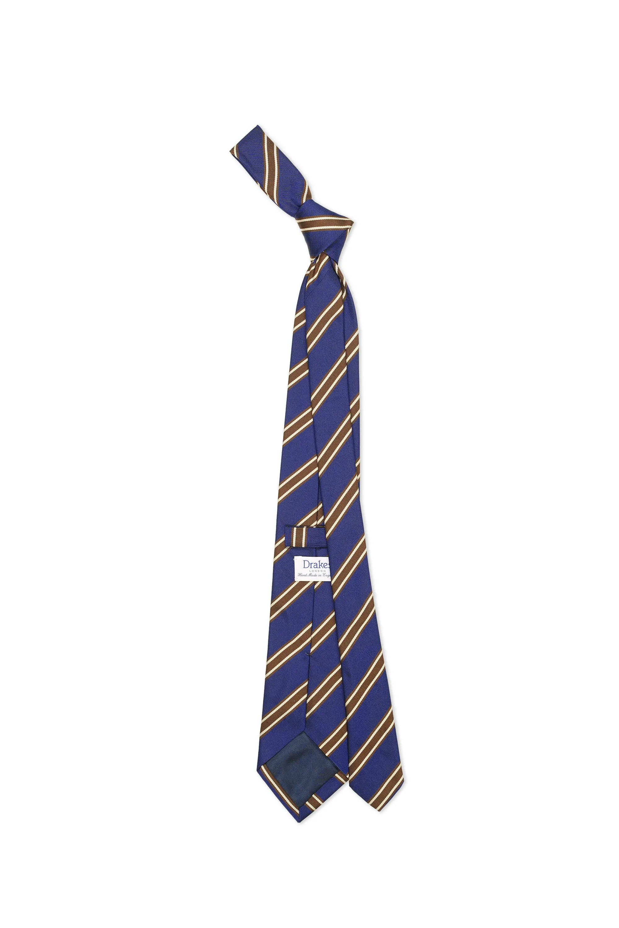 Drake's Blue with Brown Stripe Silk Tie