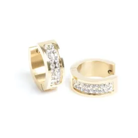 Earring Creol 12mm Steel Crystal Gold