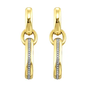 Elegant Yellow Gold Diamond Dangle Hoop Earrings, 0.16 cttw