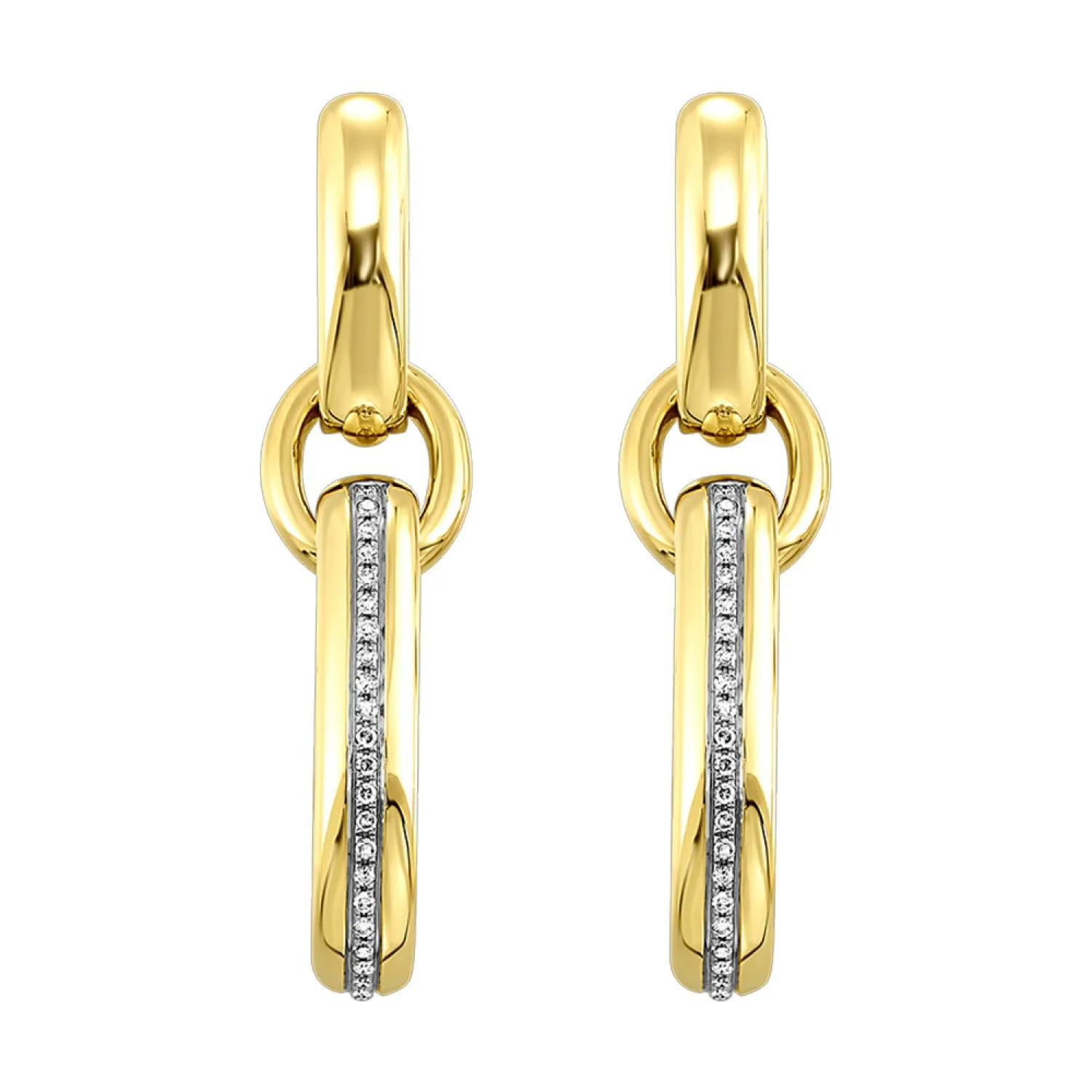 Elegant Yellow Gold Diamond Dangle Hoop Earrings, 0.16 cttw