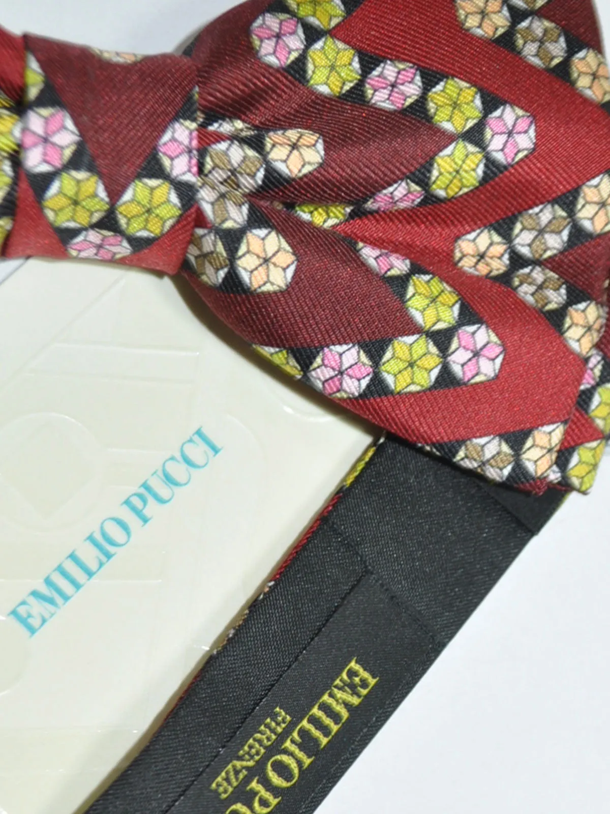 Emilio Pucci Cummerbund & Bow Tie Set Maroon Herringbone Pink Lime FINAL SALE