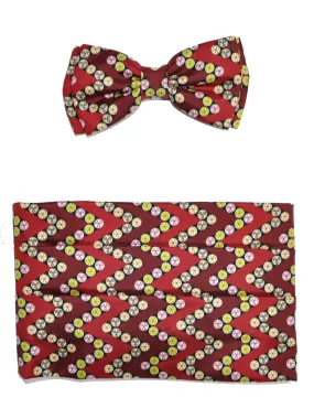 Emilio Pucci Cummerbund & Bow Tie Set Maroon Herringbone Pink Lime FINAL SALE