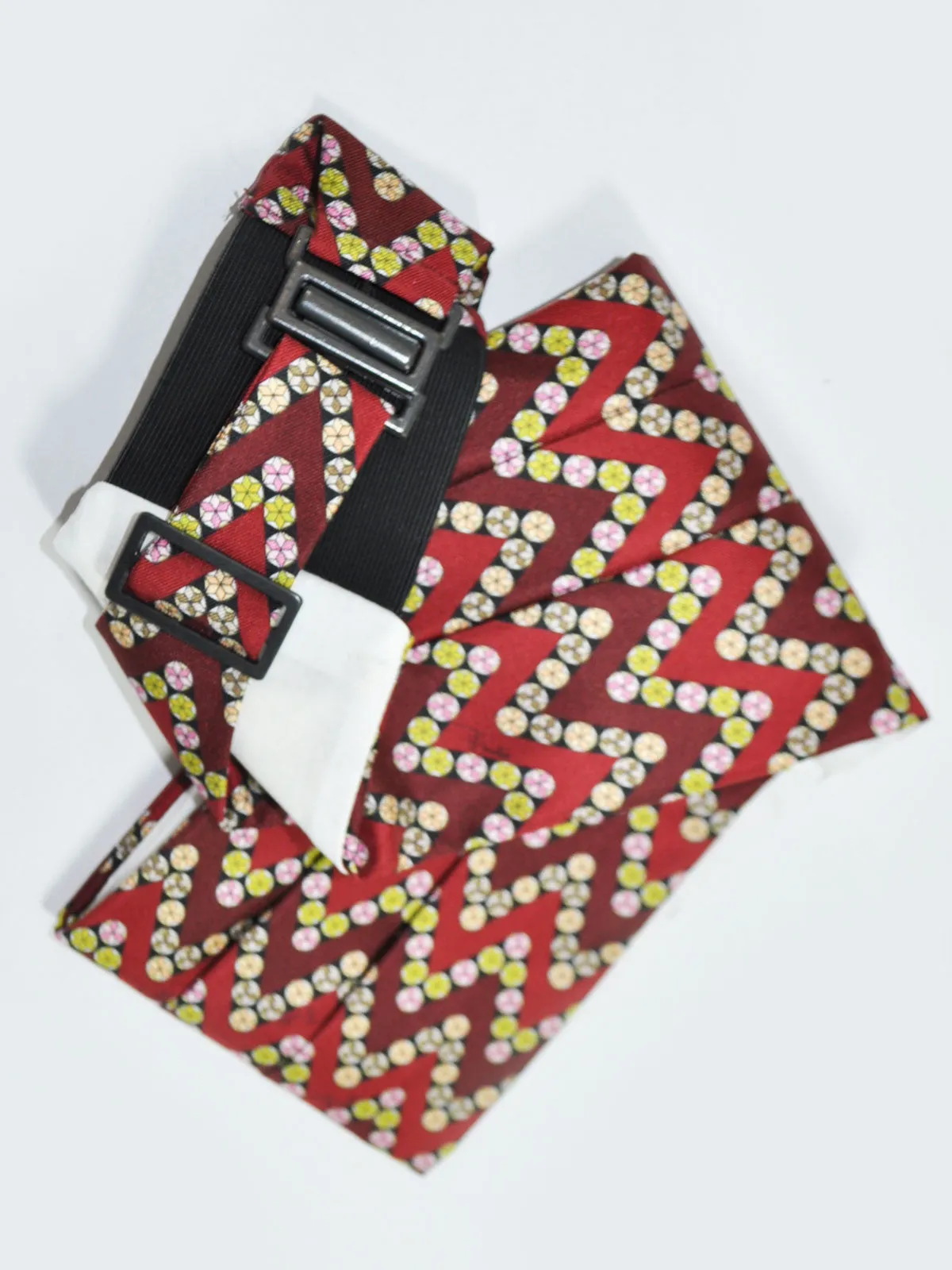 Emilio Pucci Cummerbund & Bow Tie Set Maroon Herringbone Pink Lime FINAL SALE