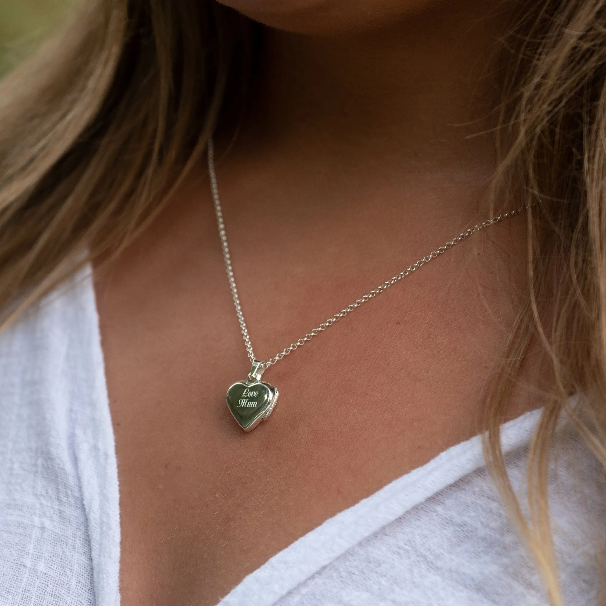 Engraved Silver Heart Locket Necklace