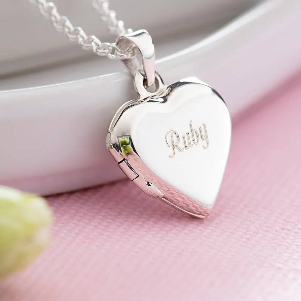 Engraved Silver Heart Locket Necklace