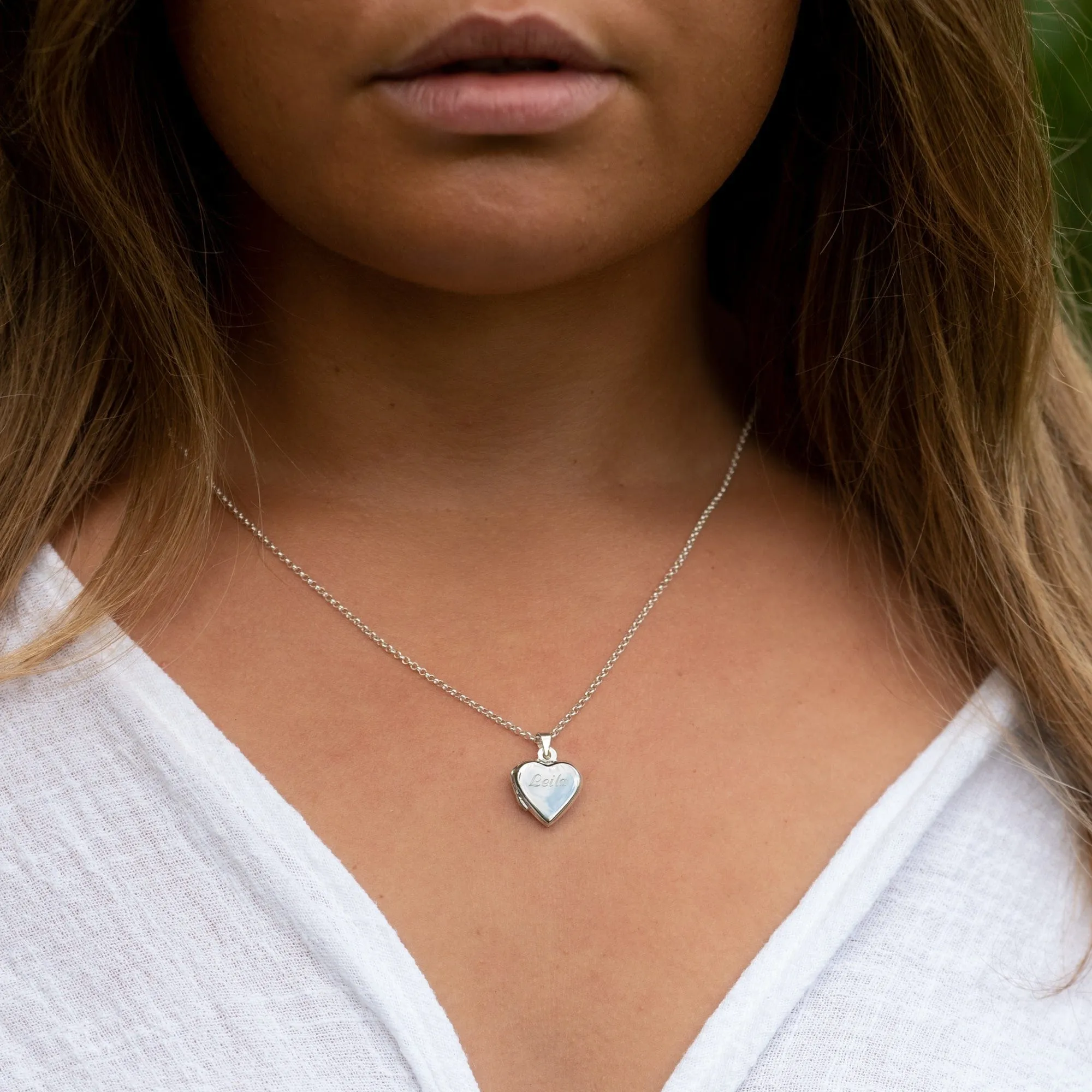 Engraved Silver Heart Locket Necklace