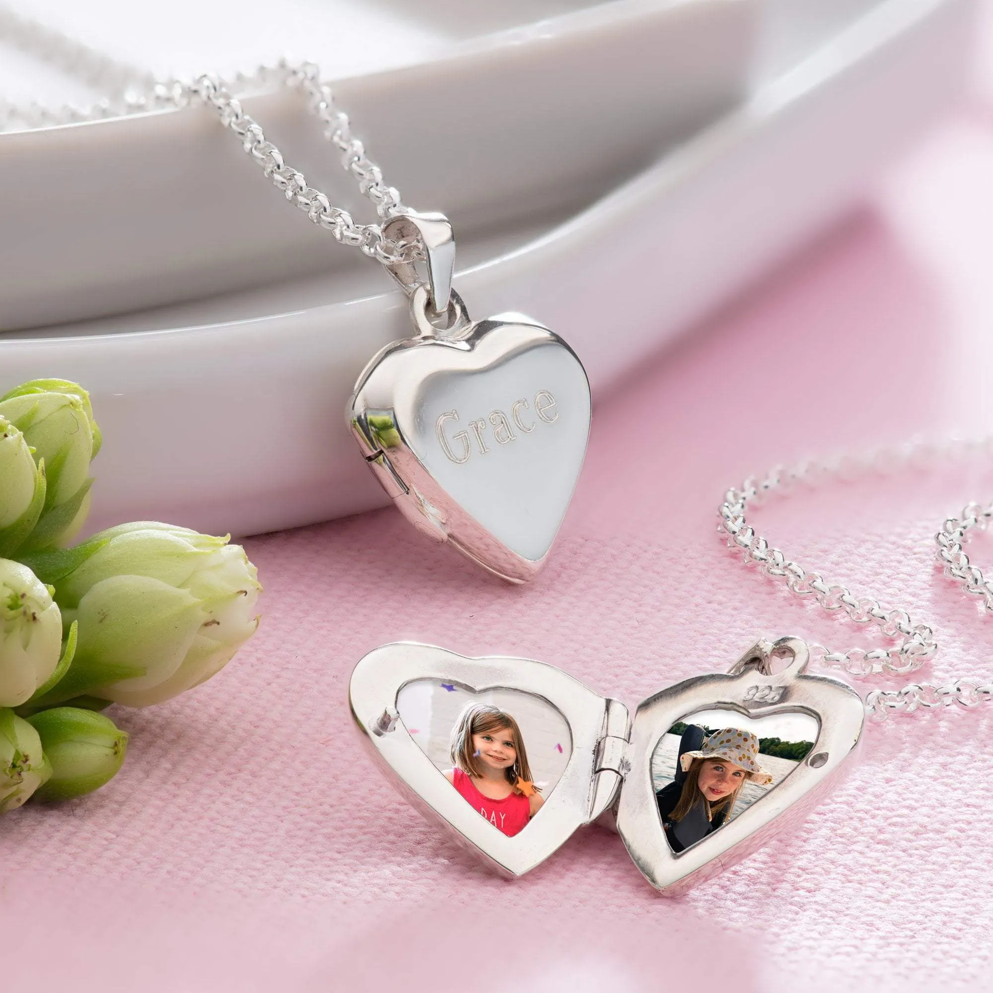 Engraved Silver Heart Locket Necklace