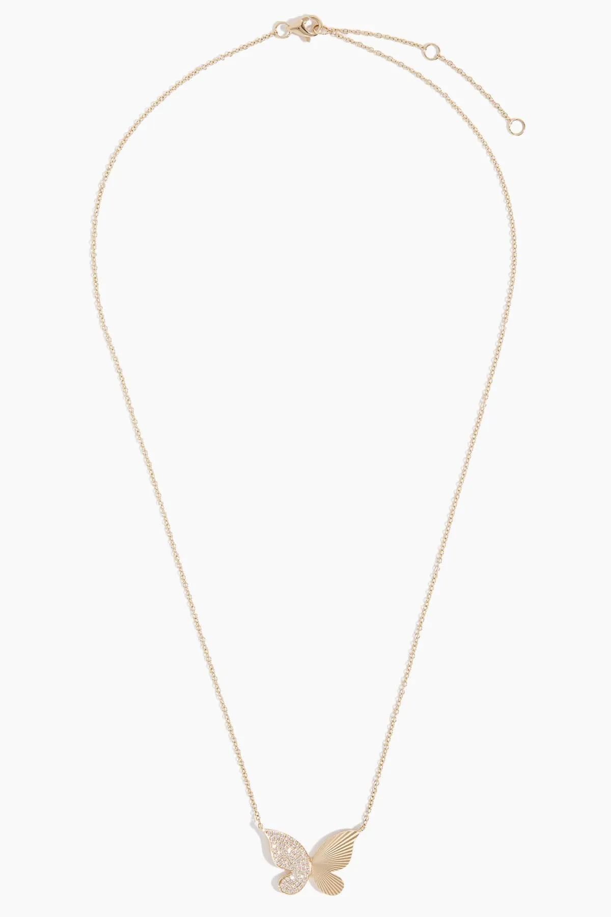 Fluted Butterfly Necklace in 14k Yellow Gold