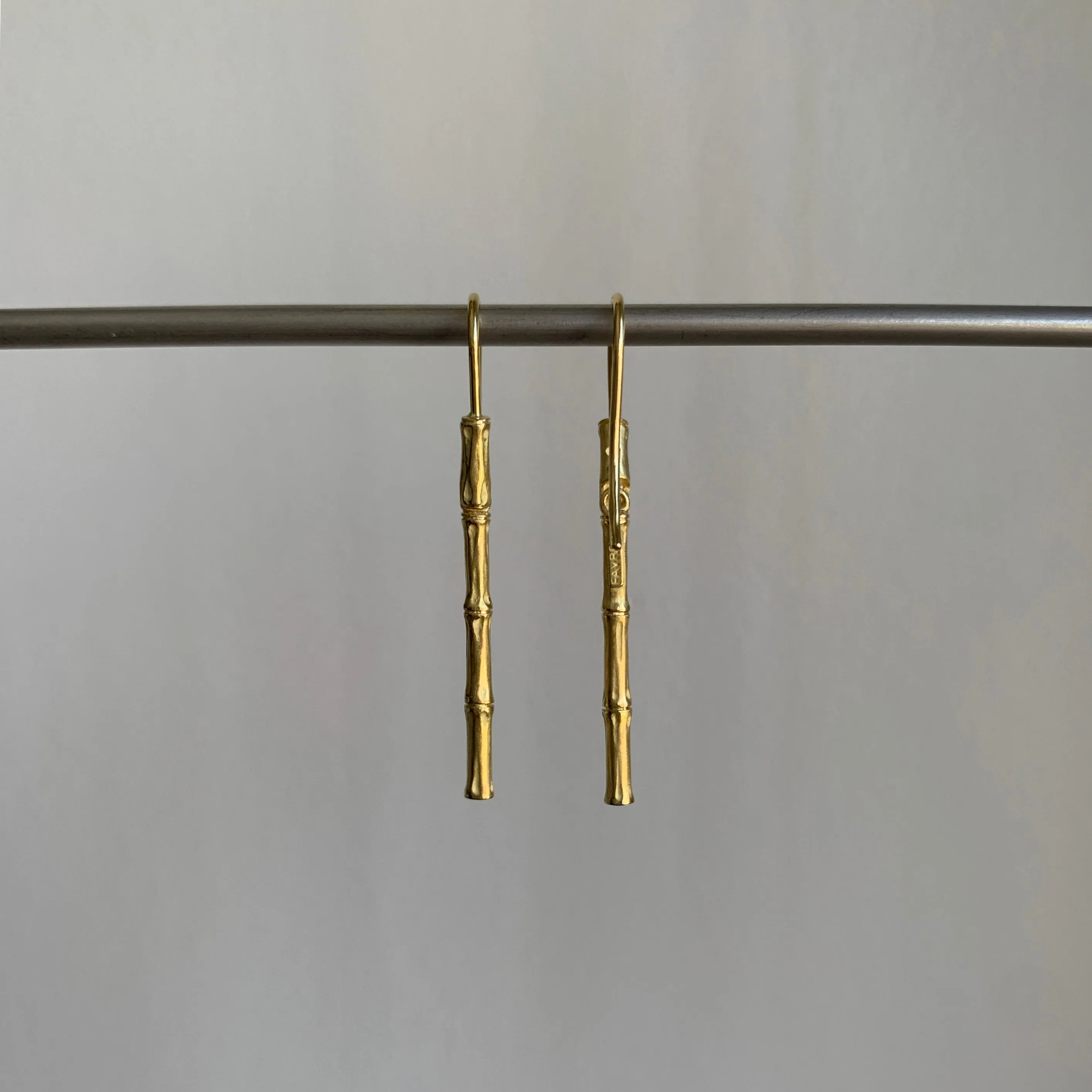 Gold Bamboo Long Dangle Earrings